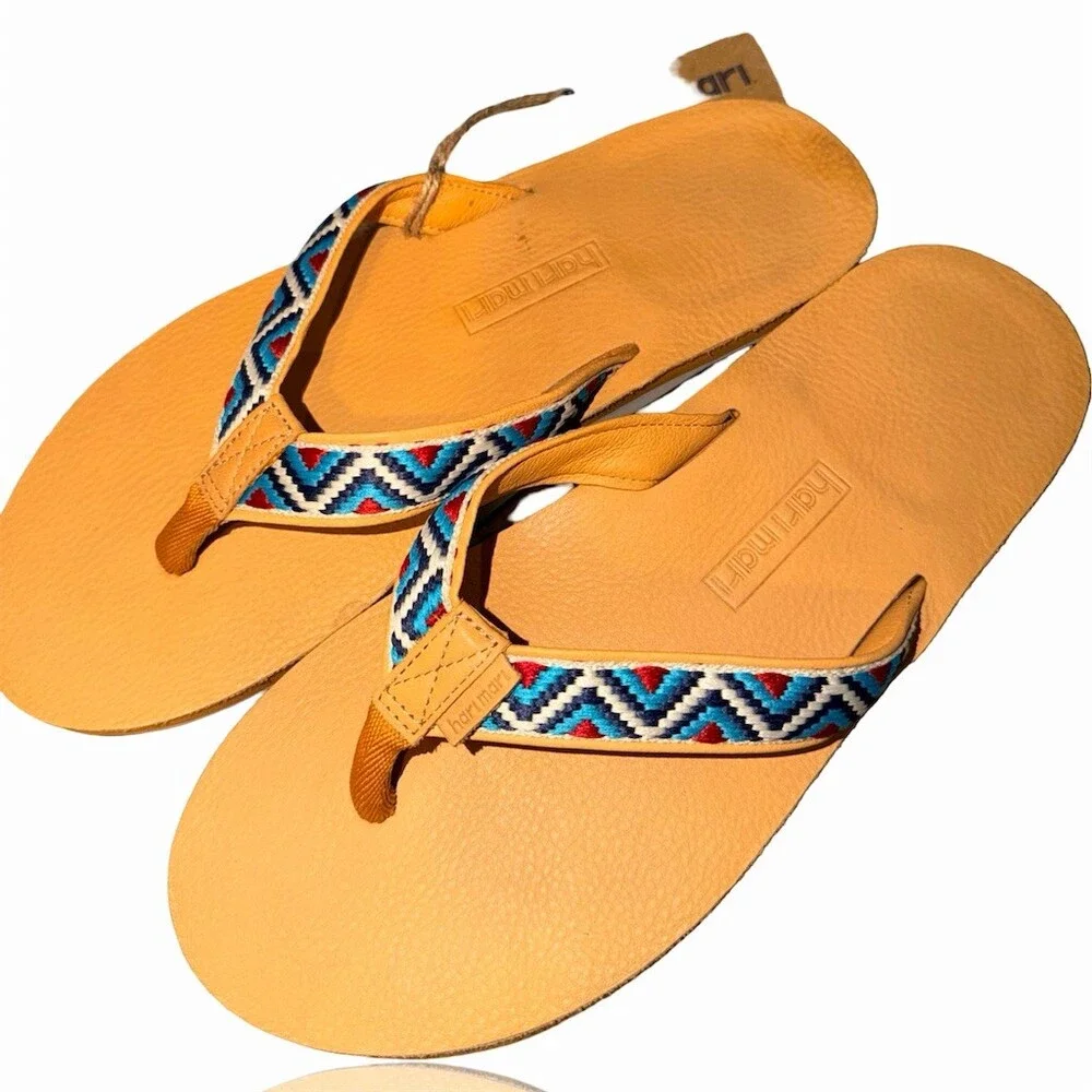 Hari Mari Flip Flop Sandals Mens Beige Tan Multicolor Woven Strap Beach